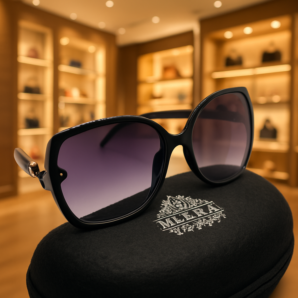 Meeran ROYAL sunglasses with black lenses and a black/purpe dragient  frame, featuring UV protection